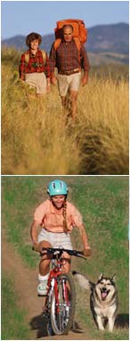 people hiking and biking
